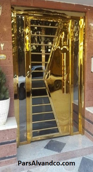 درب استیل طلایی با شیشه